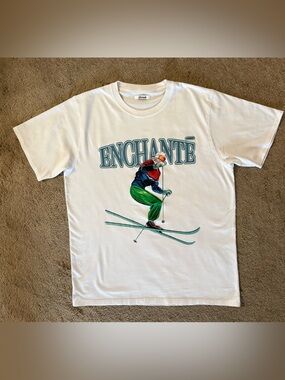 Enchante White Graphic Down Hill Ski T-Shirt size M